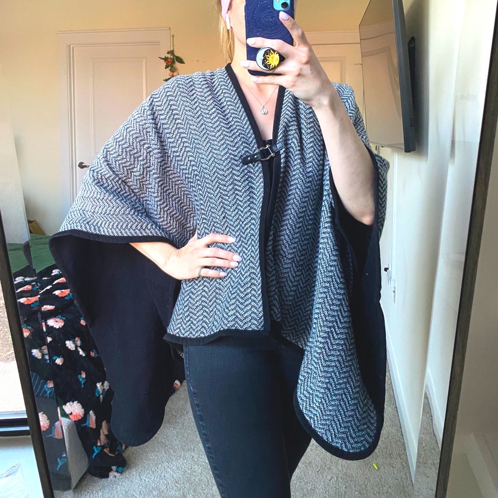 MANDEE poncho cardigan shrug silver clasp front